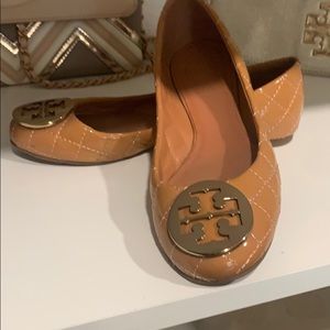 Tory Burch Quilted Flats in Pink Patent Leather